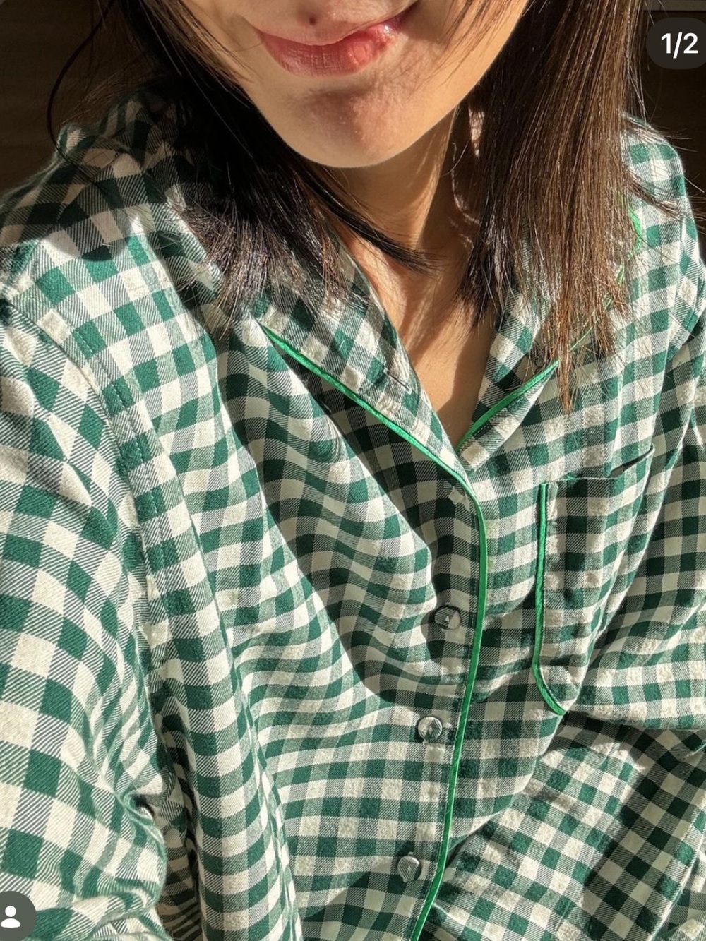 **READ** LUNYA NWOT Brushed Flannel Shirt Dress in Verdant Check Size M